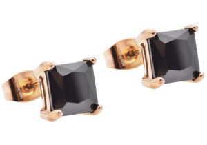 7mm Black Cubic Zirconia Rose Stainless Steel Square Stud Earrings