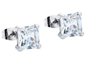 7mm Cubic Zirconia Stainless Steel Square Stud Earrings