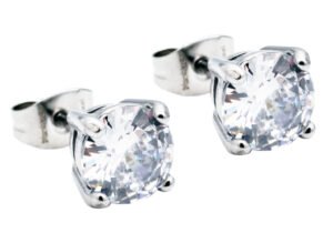 7mm Stainless Steel Earrings With Cubic Zirconia