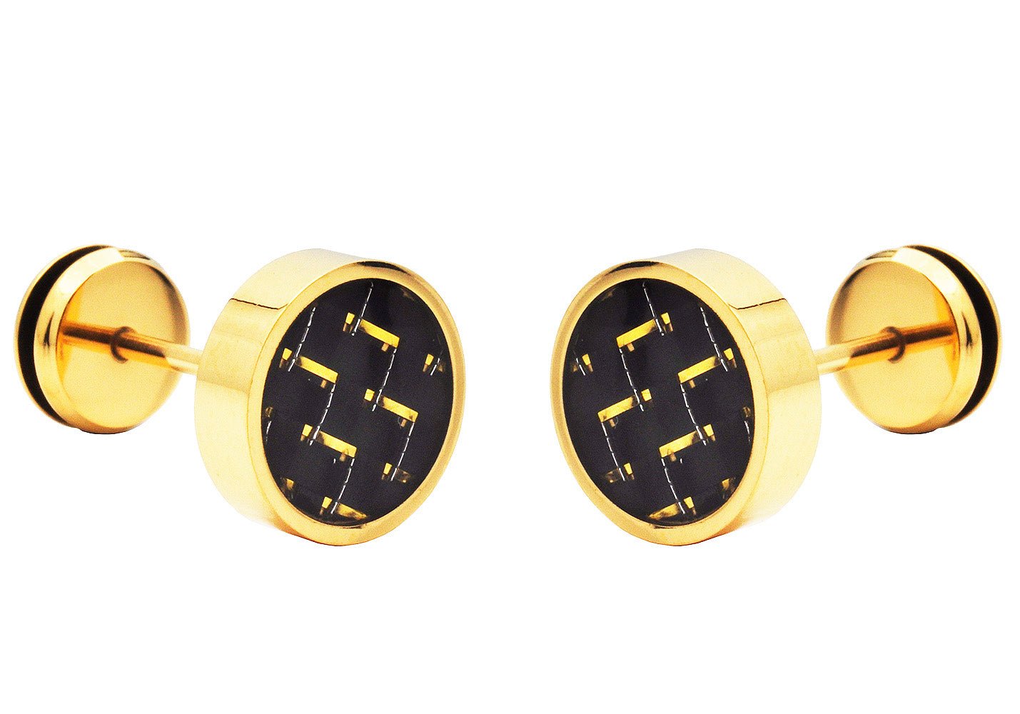 9mm Gold Plated Stainless Steel Earrings With Gold Carbon Fiber