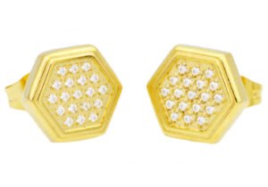 Gold Stainless Steel Earrings With Cubic Zirconia