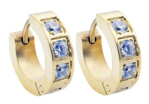 14mm Gold Plated Stainless Steel Hoop Earrings With Cubic Zirconia