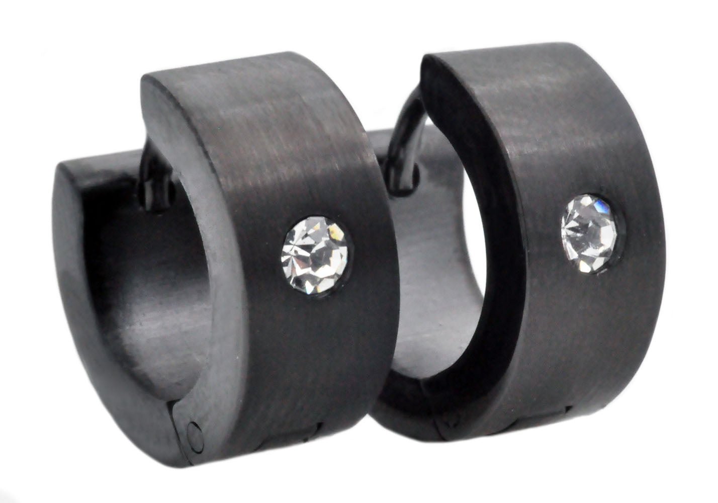 14mm Black Plated Stainless Steel Hoop Earrings With Cubic Zirconia
