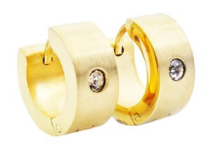 14mm Gold Plated Stainless Steel Hoop Earrings With Cubic Zirconia