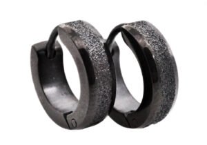 Black Sandblasted Stainless Steel Hoop Earrings