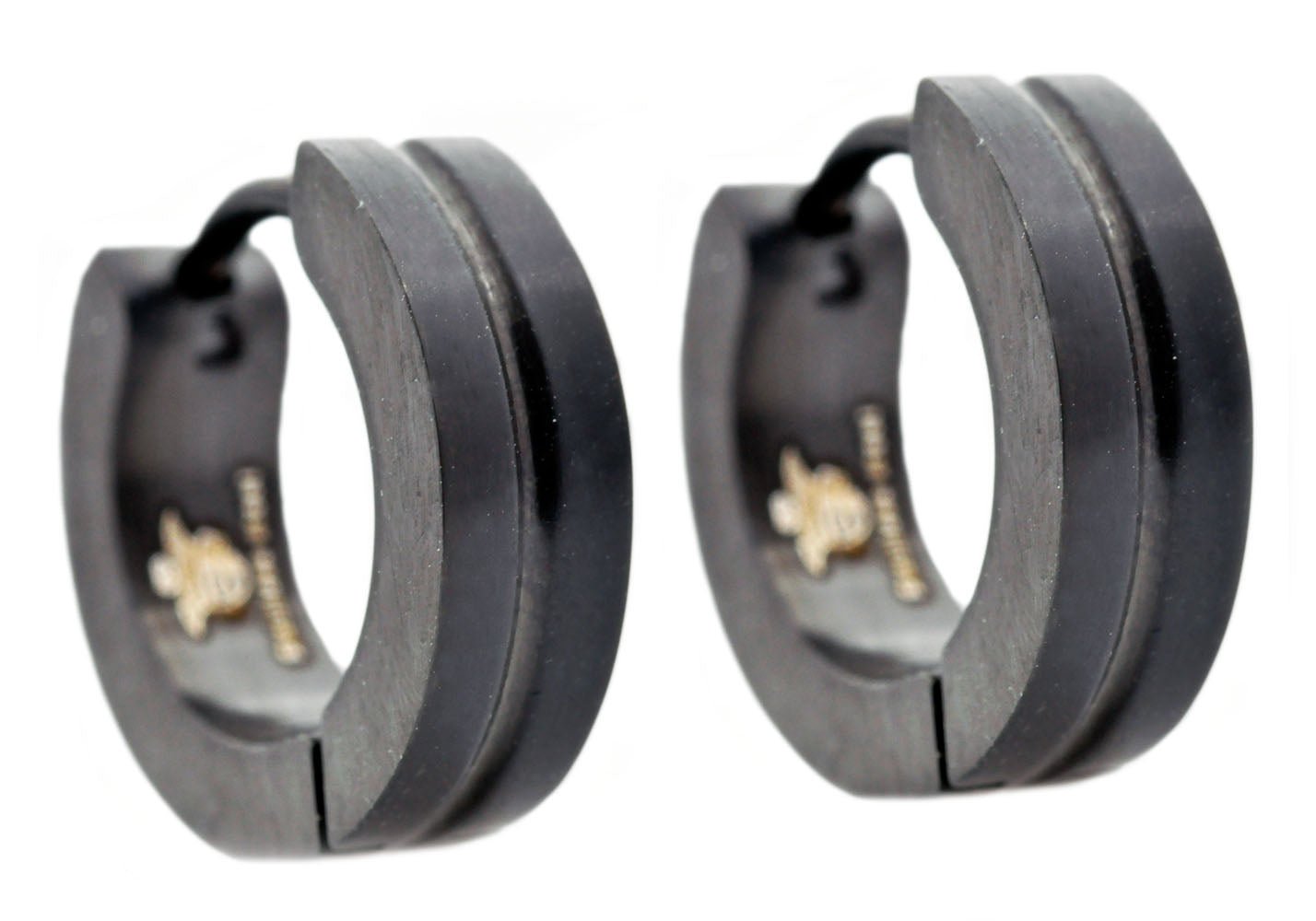 14mm Black Stainless Steel Divoted Hoop Earrings