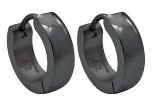 Polished Black Stainless Steel 14mm Hoop Earrings