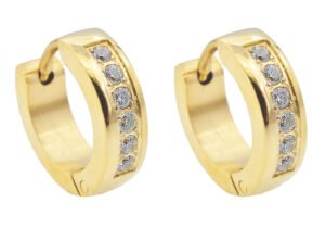 14mm Gold Plated Stainless Steel Hoop Earrings With Cubic Zirconia
