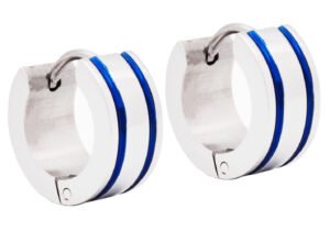 14mm Stainless Steel Blue Divoted Hoop Earrings