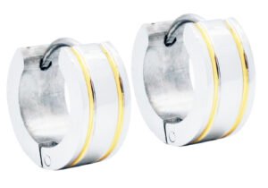 14mm Stainless Steel Gold Divoted Hoop Earrings