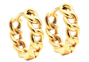 14mm Gold Plated Stainless Steel Curb Hoop Earrings