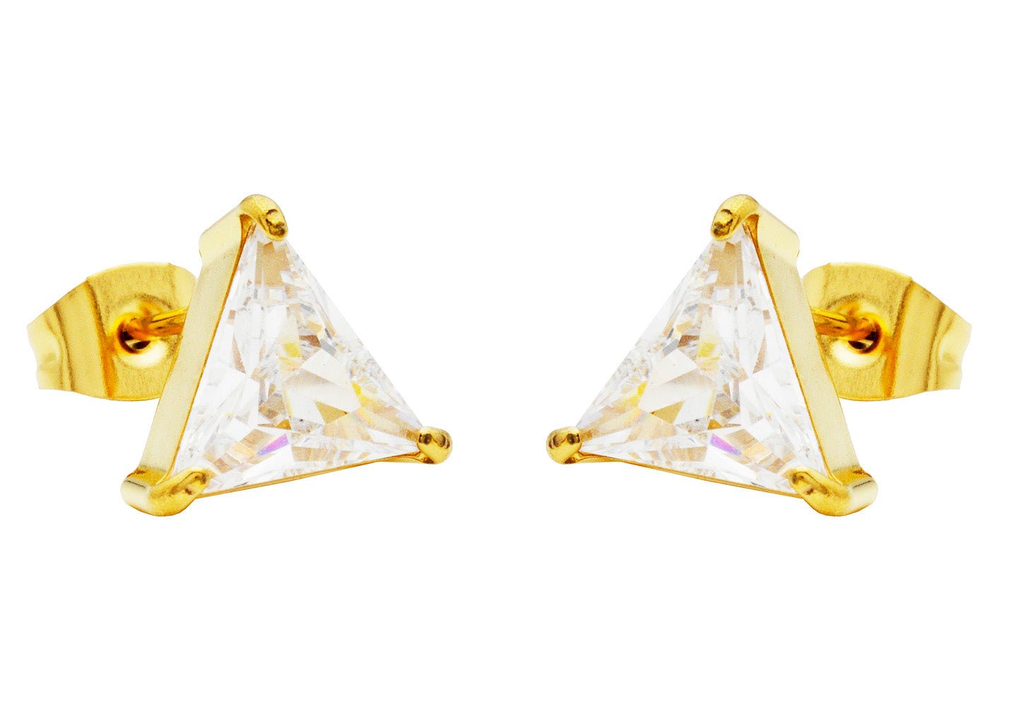 10mm Cubic Zirconia Gold Plated Stainless Steel Triangle Stud Earrings