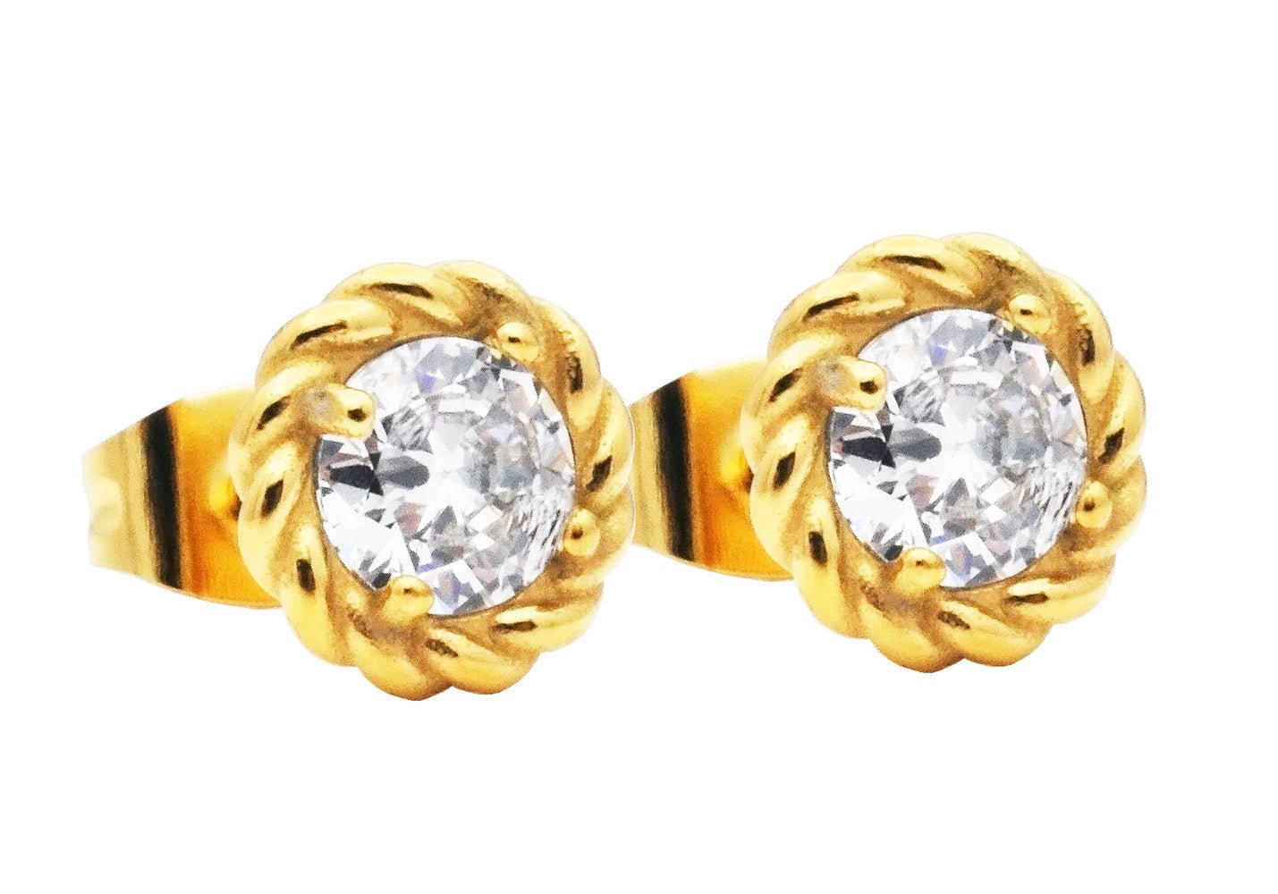 8mm Gold Plated Stainless Steel Floral Stud Earrings