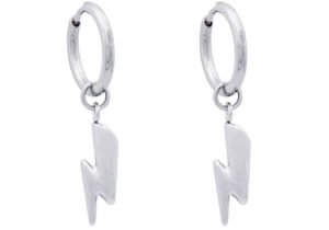 Stainless Steel Hoop Earrings With Thunder Bolts