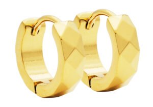 Gold Stainless Steel Hammered Hoop Earrings
