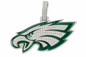 Silver moissanite Eagles green enamel pendant