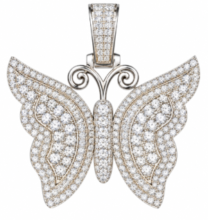 Silver moissanite, butterfly pendant