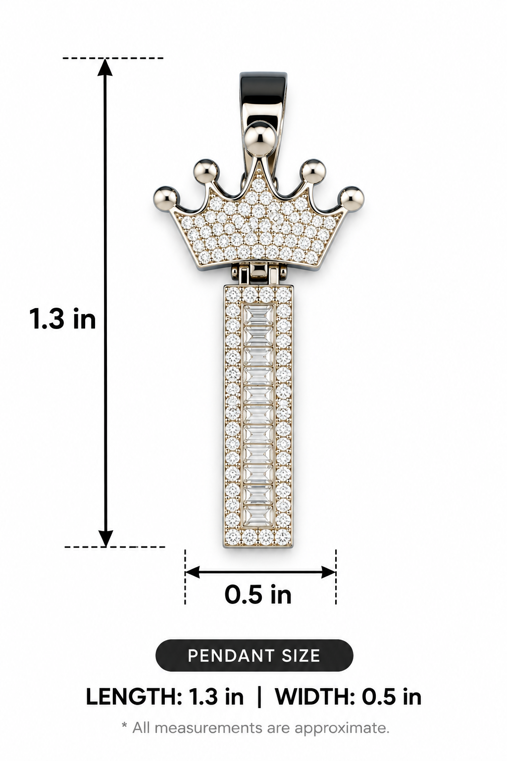 Mossinite Silver Iced Out Crown Initial Pendant - Letter I - Image 3