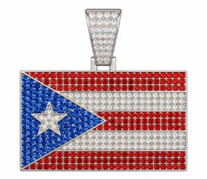 Silver moissanite enamel Puerto Rico flag