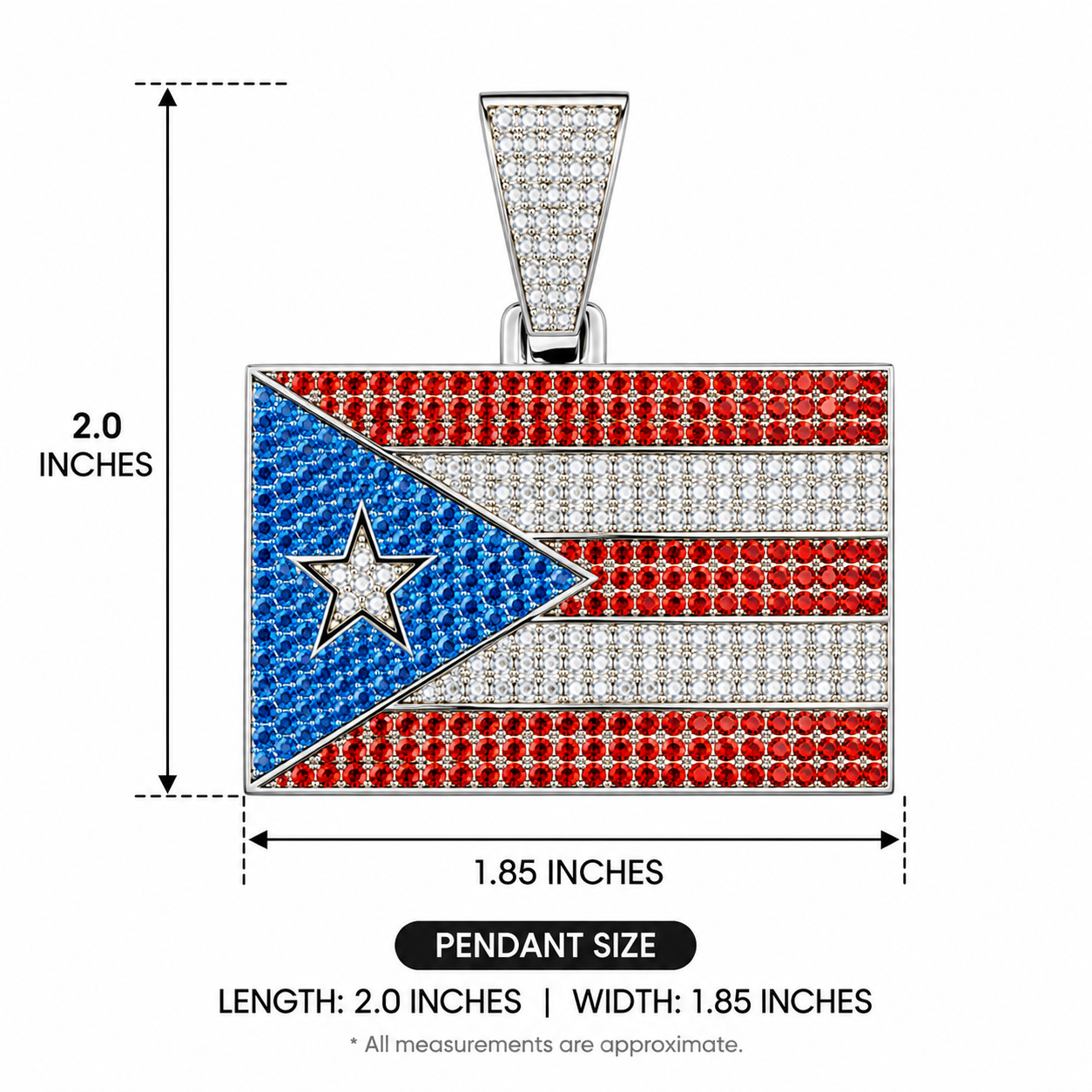 Silver moissanite enamel Puerto Rico flag - Image 2