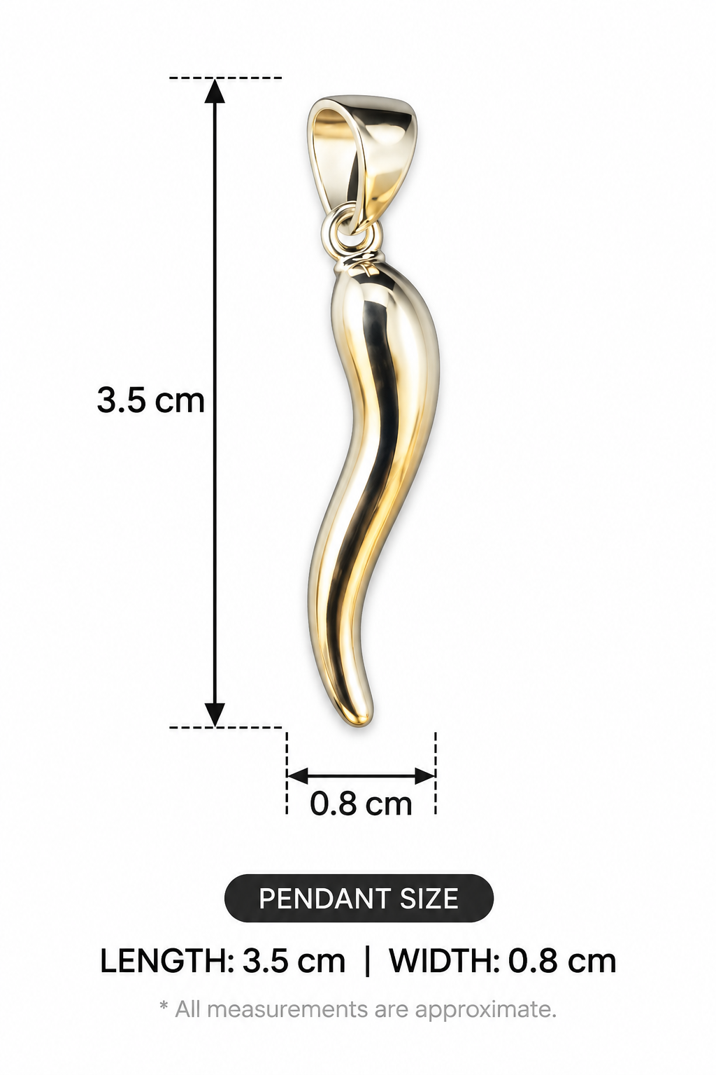 Italian Horn (Cornicello) Polished Pendant - Small - Image 2