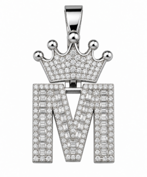 Moissanite Silver Iced Out Crown Initial Pendant – Letter M