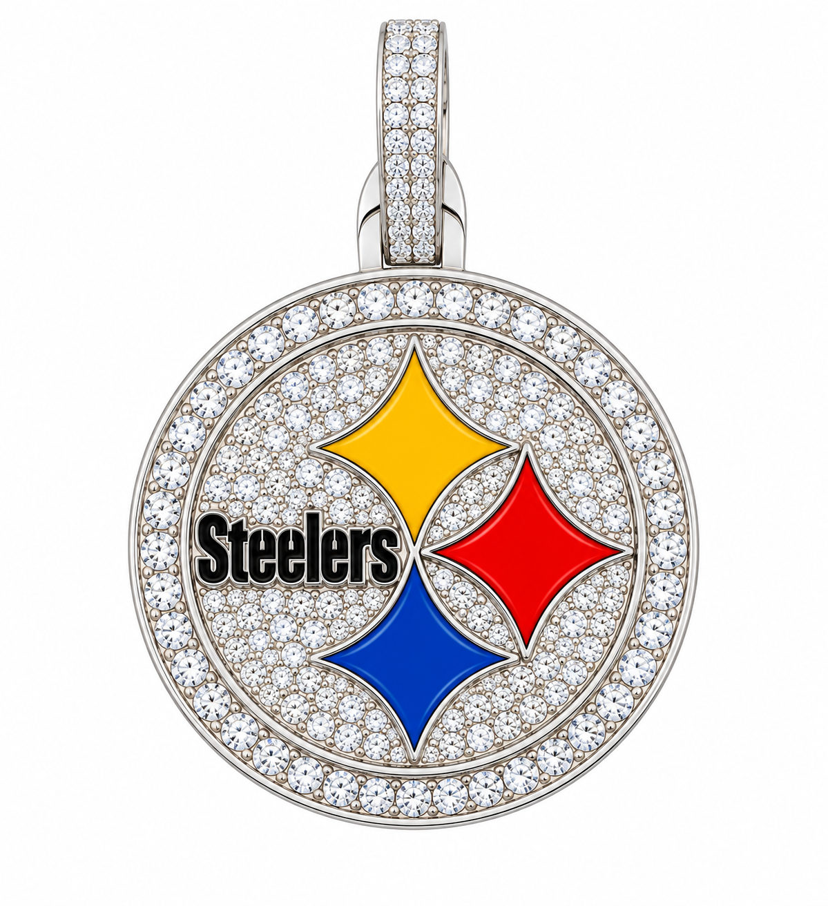 Silver moissanite enamel steel round pendant
