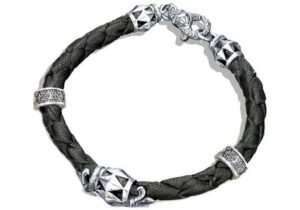 Mens Black Leather And Stainless Steel Bracelet