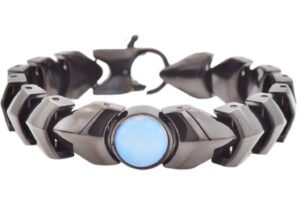 Mens Genuine Mother Of Pearl Black Stainless Steel Bracelet