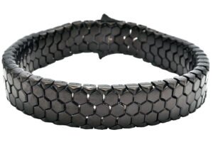 Mens Honey Comb Texture Black Plated Stainless Steel Bracelet