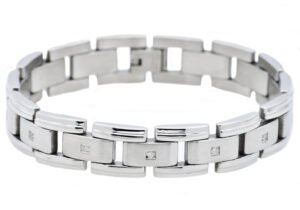 Mens Stainless Steel Bracelet With Cubic Zirconia