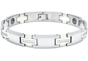 Mens Tungsten Link Bracelet With Cubic Zirconia