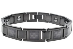 Mens Black Carbon Fiber Tungsten Bracelet