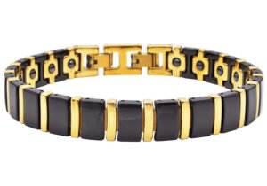 Mens Two-Tone Black and Gold Plated Tungsten Link Bracelet