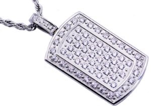 Mens Stainless Steel Dog Tag Pendant With Cubic Zirconia