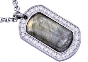 Mens Stainless Steel Labradorite Dog Tag Pendant