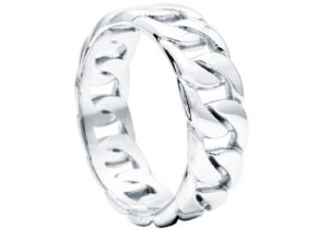 Mens 7mm Stainless Steel Cuban Link Band Ring