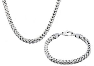 Mens 8mm Stainless Steel Franco Link Chain Set