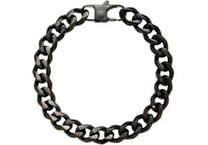Mens 10mm Black Plated Stainless Steel Curb Link Chain Bracelet