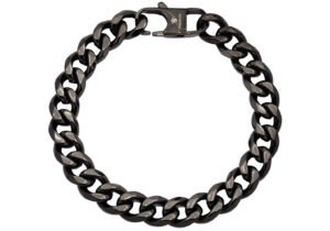 Mens 10mm Gun Metal Stainless Steel Cuban Link Chain Bracelet