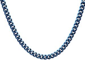 Mens 7mm Blue Plated Stainless Steel Curb 24" Link Chain Necklace