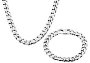 Mens 10mm Stainless Steel curb Link Chain Set