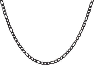 Mens 4MM Black Plated Stainless Steel Figaro Link Chain Necklace