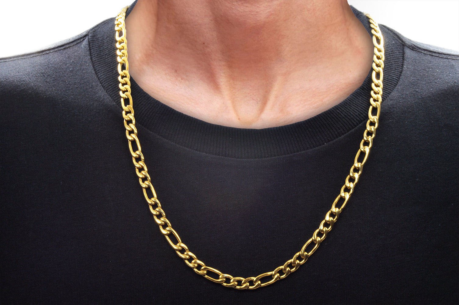 Mens Gold Stainless Steel Figaro Link Chain Set - Image 2