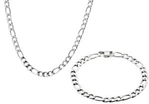 Mens Stainless Steel Figaro Link Chain Set