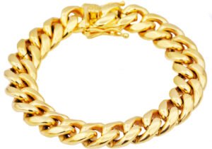 Mens 14mm Gold Stainless Steel Miami Cuban Link Chain Bracelet With Box Clasp