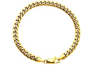 Mens 6mm Gold Plated Stainless Steel Cuban Link Chain Bracelet With Lobster Clasp