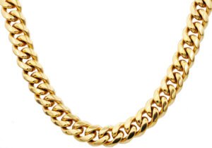 Mens 14mm Gold Stainless Steel Cuban Link Chain Necklace With Box Clasp