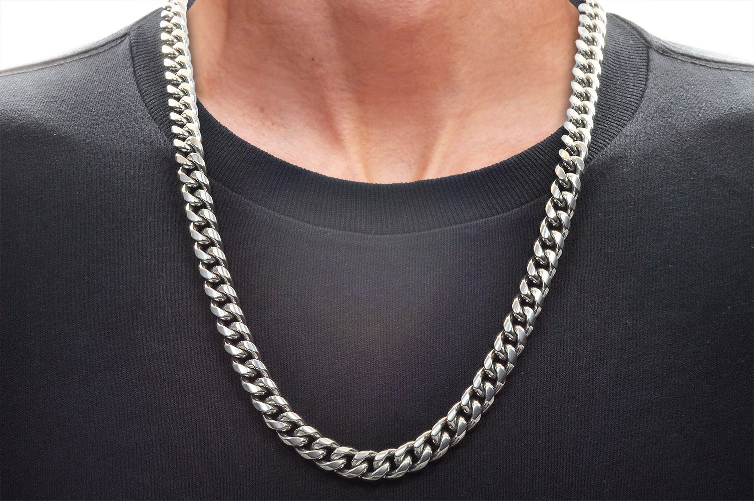 Mens 10mm Stainless Steel Cuban Link Chain Necklace With Box Clasp - Image 2