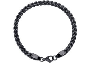 Mens 5mm Black Stainless Steel Rounded Franco Link Chain Bracelet